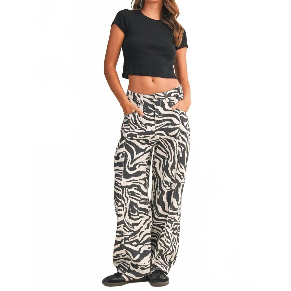 NEW KLESIS denim barrel pants in zebra print